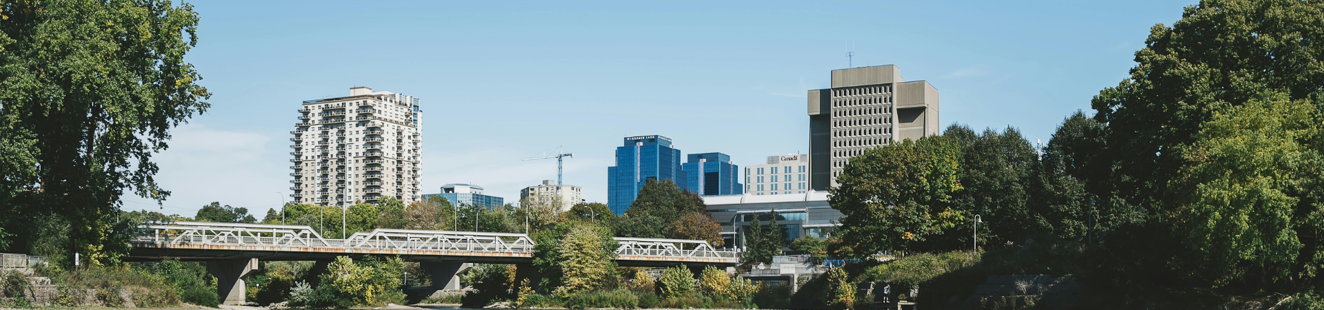 The downtown skyline of London Ontario on a sunny day