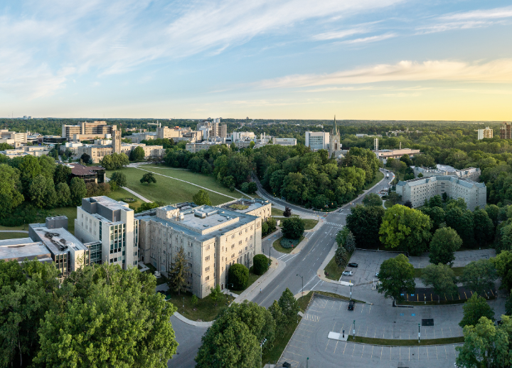 An aerial view of Western University and the surrounding city