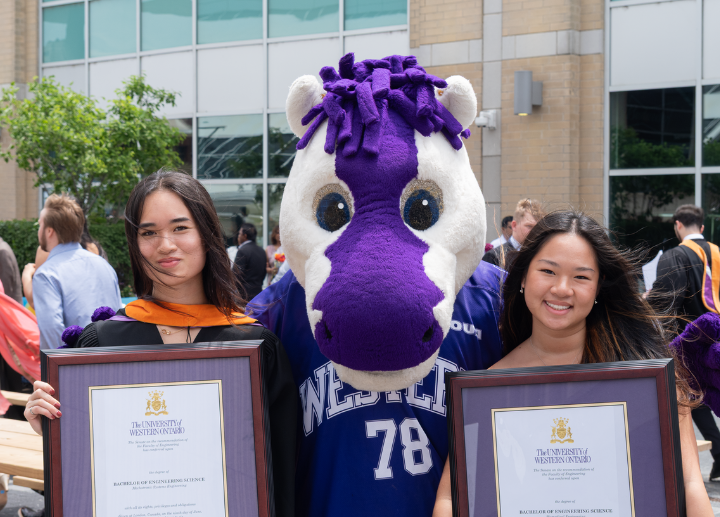 Two happy graduates smiling